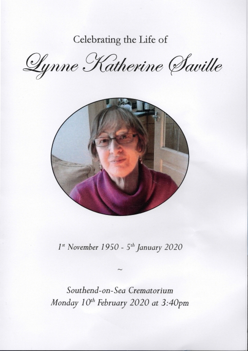 Cover of Lynne's Funeral Order of Service